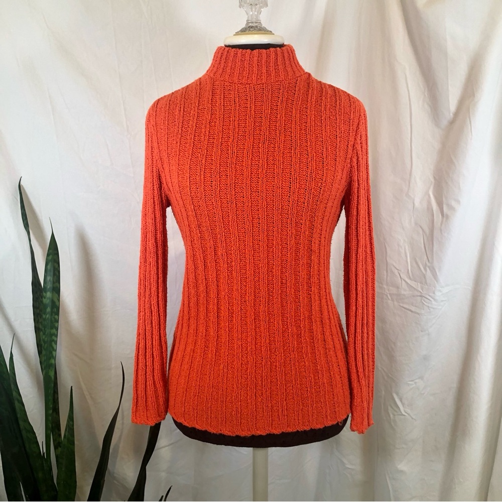 Vintage 1960s/70s Orange Knit Mockneck Pullover Sweater Velma Halloween
